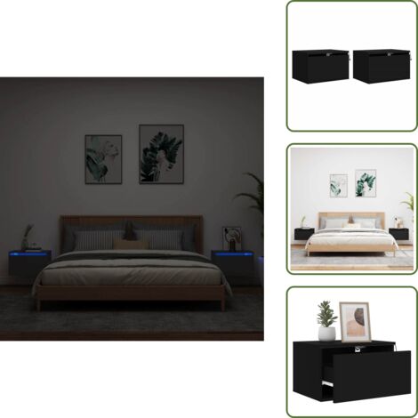 Mesita de noche con luz - vidaXL Mesitas de noche de pared con luces LED 2 unidades negro - Mesita de noche de pared