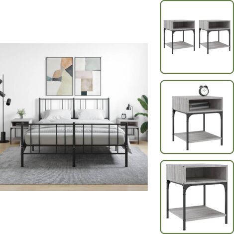 Mesita de noche con patas ajustables - vidaXL Mesita de noche 2 uds madera ingeniería gris Sonoma 40x41x50 cm - Mesita de noche con almacenamiento
