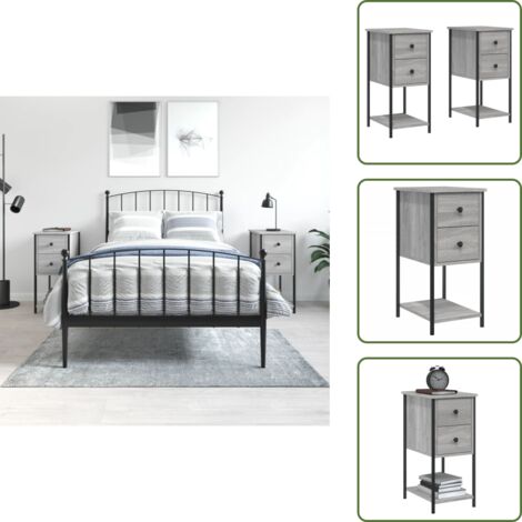 Mesita de noche con patas ajustables - vidaXL Mesitas de noche 2 uds madera de ingeniería gris 32x42x70 cm - Mesita de noche para dormitorio