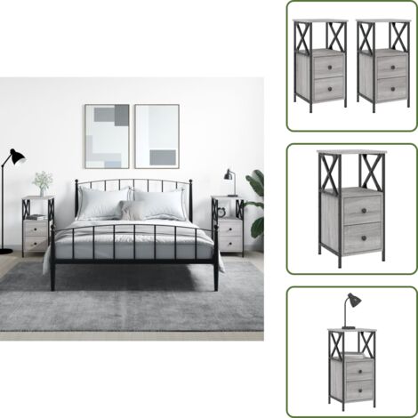 Mesita de noche con patas ajustables - vidaXL Mesitas noche 2 uds madera ingeniería gris Sonoma 34x35,5x70 cm - Mesita de noche para dormitorio