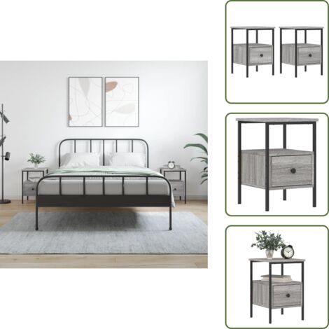 Mesita de noche con patas ajustables - vidaXL Mesitas noche 2 uds madera ingeniería gris Sonoma 34x36x50 cm - Mesita de noche para dormitorio