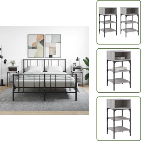 Mesita de noche con patas ajustables - vidaXL Mesitas noche 2 uds madera ingeniería gris Sonoma 35x34,5x70 cm - Mesita de noche para dormitorio