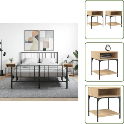 Mesita de noche con patas ajustables - vidaXL Mesitas noche 2 uds madera ingeniería roble Sonoma 40x41x50 cm - Mesita de noche para dormitorio