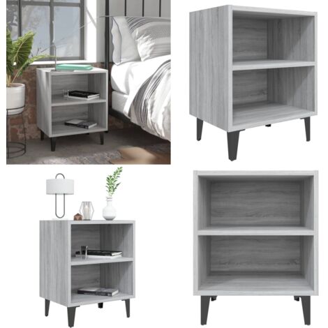 Mesita de noche con patas de metal gris Sonoma 40x30x50 cm - Mesita de noche con patas - Mesita de noche de madera