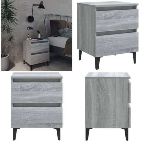 Mesita de noche con patas de metal gris Sonoma 40x35x50 cm - Mesita de noche gris - Mesita de noche con cajones