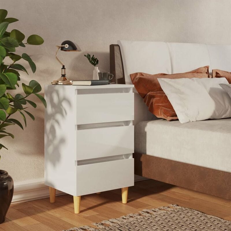 

Mesita de noche con patas madera blanco brillante 40x35x69 cm