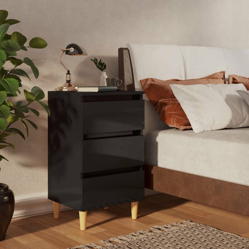 

Mesita de noche con patas madera negro brillante 40x35x69 cm