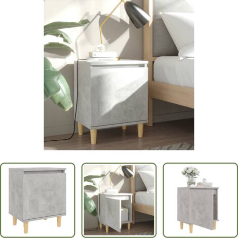 Mesita de noche con patas -  Mesita de noche patas madera maciza gris hormigón 40x30x50 cm