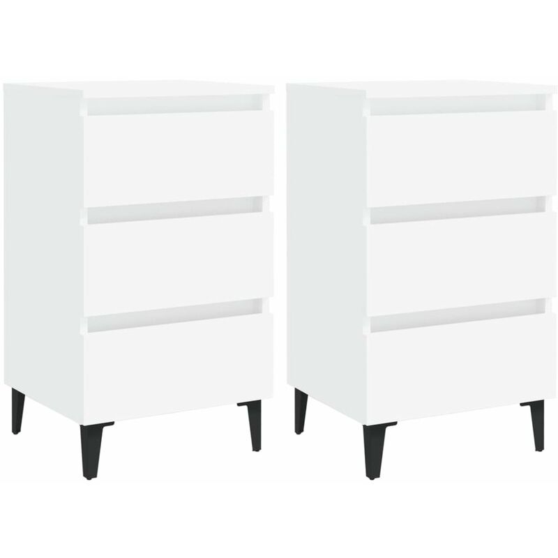 

Mesita de noche con patas metal 2 uds blanco 40x35x69 cm