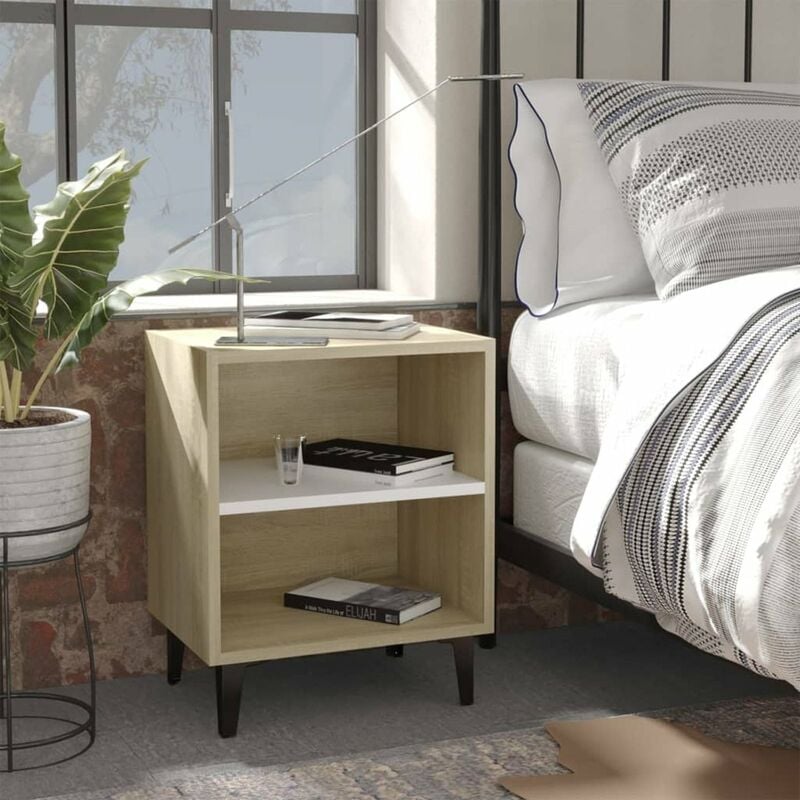 

Mesita de noche con patas metal blanco roble Sonoma 40x30x50 cm