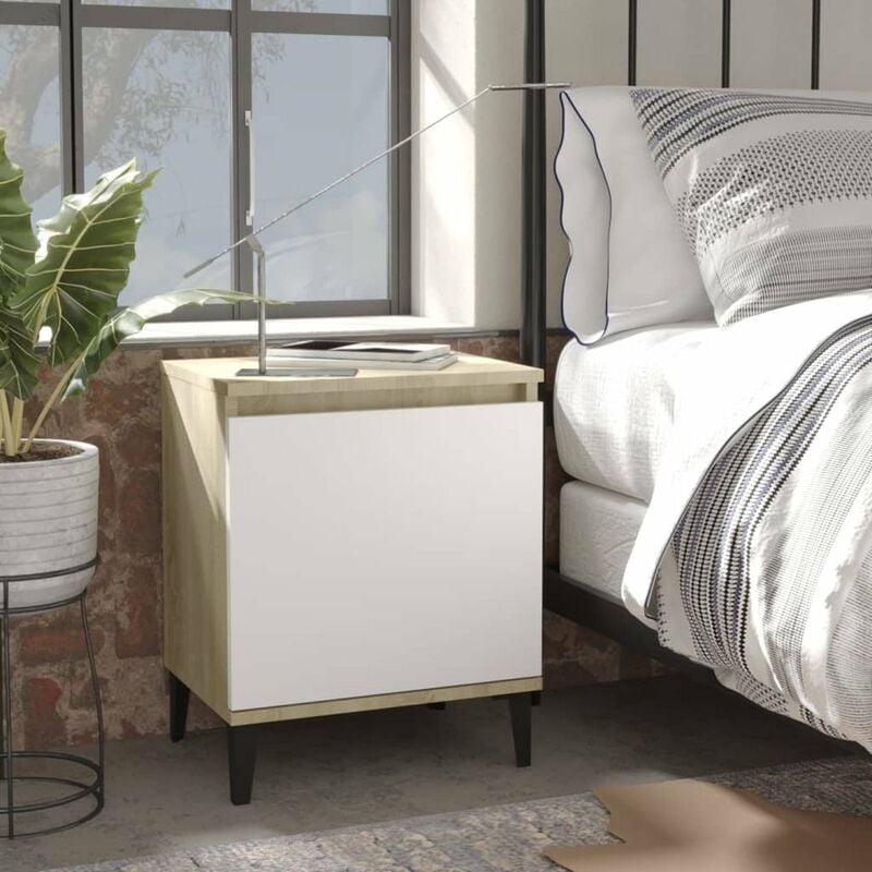 

Mesita de noche con patas metal blanco roble Sonoma 40x30x50 cm