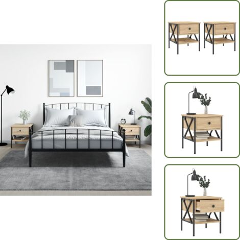 Mesita de noche con patas regulables - vidaXL Mesitas noche 2 uds madera ingeniería roble Sonoma 40x42x45 cm - Mesita de noche de ingeniería