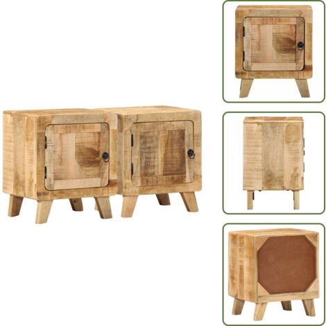 Mesita de noche con puerta - vidaXL Mesilla de noche 2 uds 40x32x46 cm madera mango rugosa - Mesita de noche para dormitorio