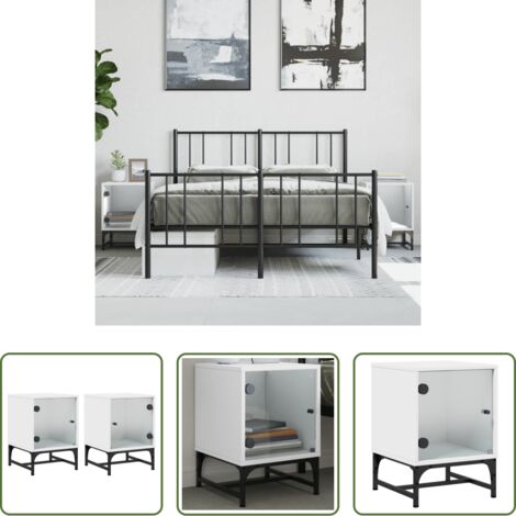 Mesita de noche con puertas -  Mesitas de noche con puertas de vidrio 2 uds blanco 35x37x50 cm