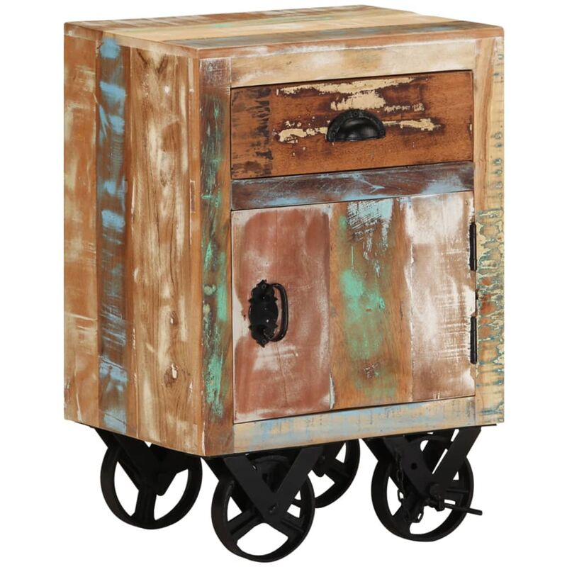

Mesita de noche con ruedas madera maciza reciclada 40x30x57 cm
