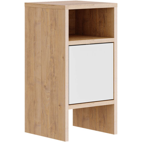 Mesita de noche con una puerta. Color Safir/Blanco. (Alto 59 cm/Ancho 30 cm/Fondo 30 cm)