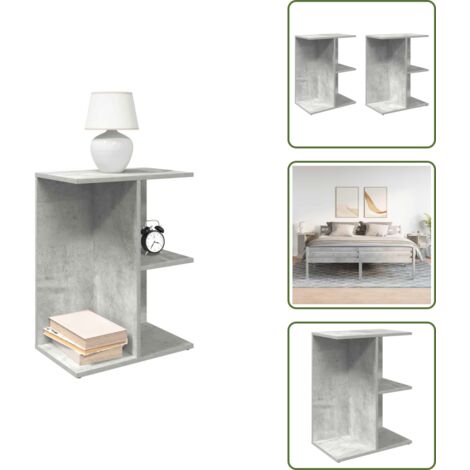 Mesita de noche contrachapada - vidaXL Mesitas de noche 2 uds contrachapada gris hormigón 46,5x29x61cm - Mesita de noche con compartimentos