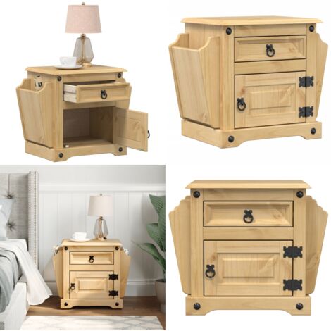 Mesita de noche Corona madera maciza de pino 45x35x47,5 cm - Mesita de noche de madera - Mesita de noche de pino