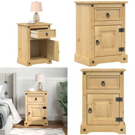 Mesita de noche Corona madera maciza de pino 45x35x64 cm - Mesita de noche de madera - Mesita de noche corona