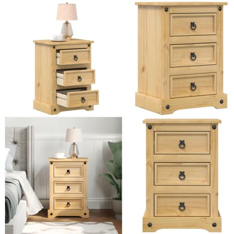 Mesita de noche Corona madera maciza de pino 45x35x64 cm - Mesita de noche de madera - Mesita de noche de pino