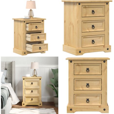 Mesita de noche Corona madera maciza de pino 53x39x66 cm - Mesita de noche de madera - Mesita de noche corona