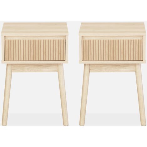 Mesita de noche  de 1 cajón con efecto madera, set de 2