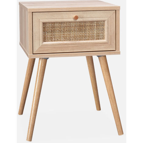 Mesita de noche de 1 cajón con efecto madera y caña