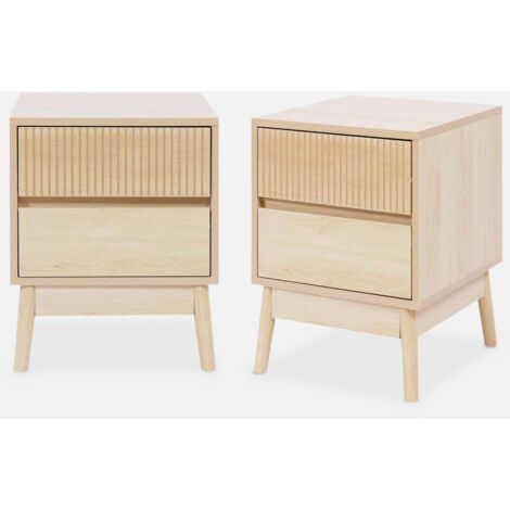 Mesita de noche de 2 cajones con efecto madera, set de 2