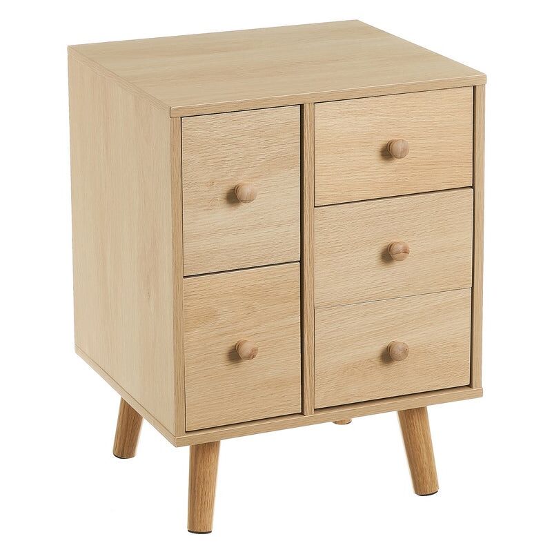 

Mesita de noche de 5 cajones natural de madera MDF de 39x35x53 cm