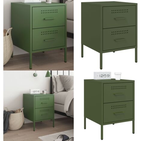 Mesita de noche de acero verde oliva 36x39x50,5 cm - Mesita de noche de acero - Mesita de noche verde oliva