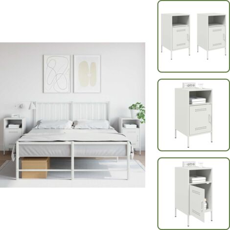 Mesita de noche de acero - vidaXL Mesitas de noche 2 unidades acero blanco 36x39x68 cm - Mesita de noche con puerta