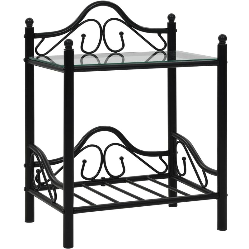 

Mesita de noche de acero y vidrio templado 45x30,5x60 cm negro - Negro