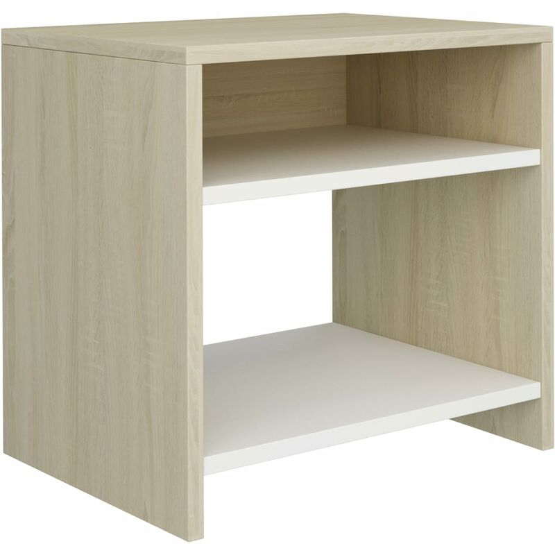 

vidaXL Mesita de Noche Aglomerado 40x30x40 cm Blanco y Roble Sonoma - Blanco
