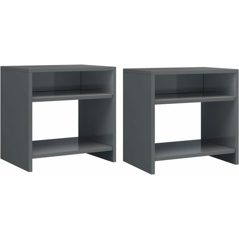 

vidaXL Mesita de Noche Aglomerado 40x30x40 cm Gris Brillante 2 Unidades - Gris