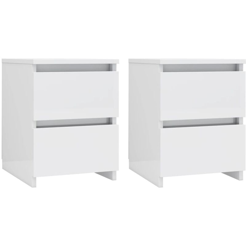 

vidaXL Mesita de Noche de Aglomerado 30x30x40 cm Blanco Brillante 2 Unidades - Blanco