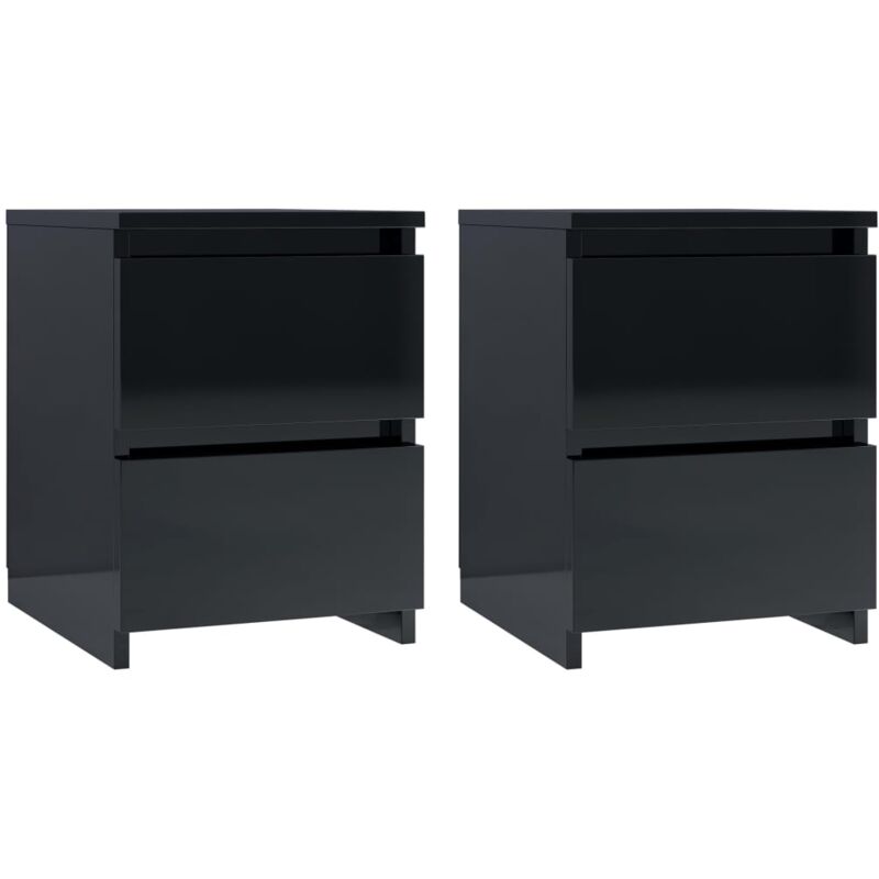 

vidaXL Mesita de Noche de Aglomerado 30x30x40 cm Negro Brillante 2 Unidades - Negro