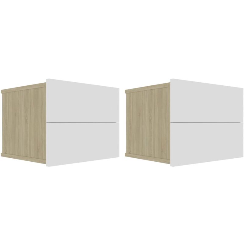 

vidaXL Mesita de Noche Aglomerado 40x30x30 cm Blanco Roble Sonoma 2 Unidades - Blanco