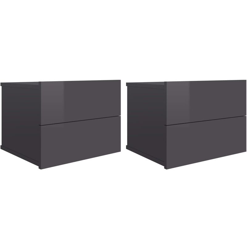 

vidaXL Mesita de Noche Aglomerado 40x30x30 cm Gris Brillante 2 Unidades - Gris