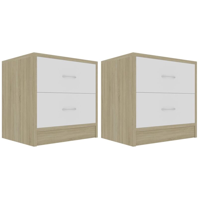 

vidaXL Mesita de Noche Aglomerado 40x30x40 cm Blanco y Roble Sonoma 2 Unidades - Blanco