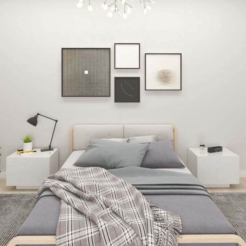 

Mesita de noche de aglomerado blanco brillante 100x35x40 cm