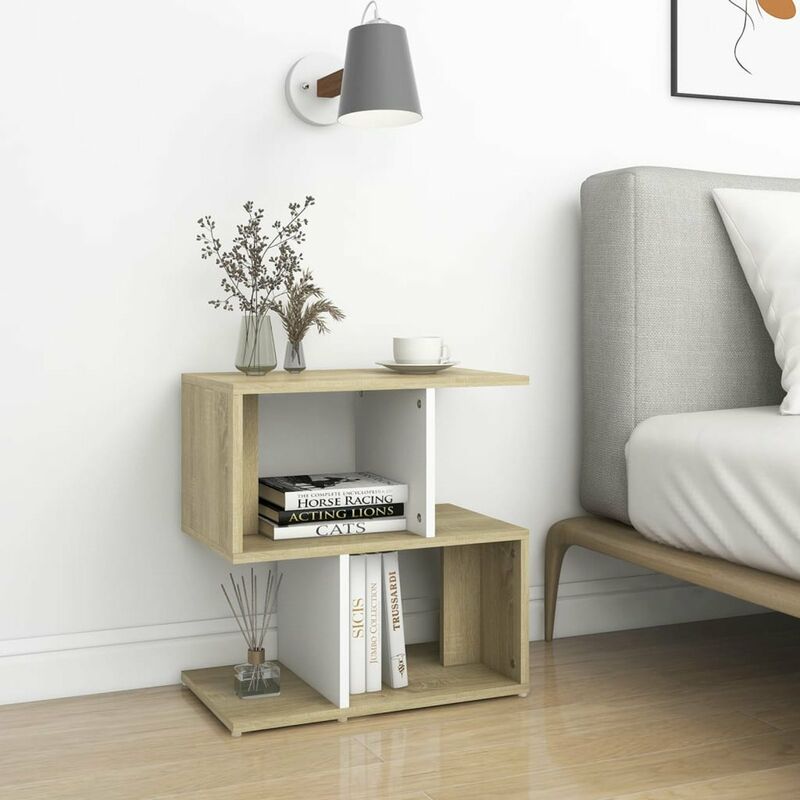 

Mesita de noche de aglomerado blanco roble Sonoma 50x30x51,5 cm
