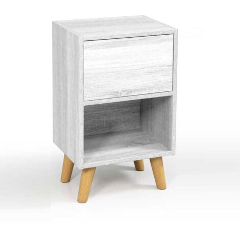 Mesita de noche de dormitorio blanca con pies altos Dos compartimentos cm 40 x 30 x 65 h