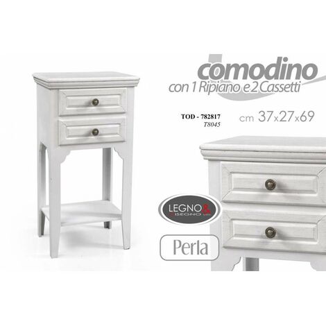 Mesita de noche de dormitorio shabby blanco cm 37 x 26,5 x 69 h
