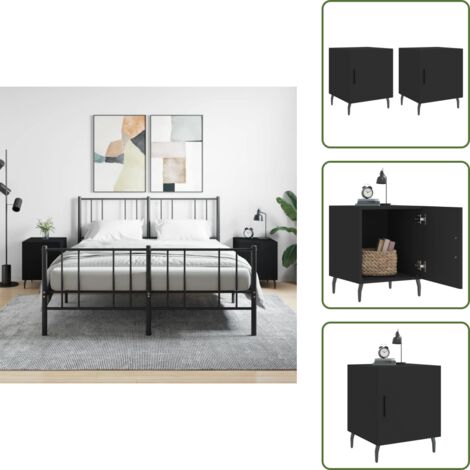 Mesita de noche de ingeniería - vidaXL Mesitas de noche 2 uds madera de ingeniería negro 40x40x50 cm - Mesita de noche con compartimento
