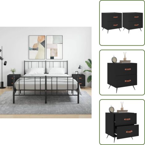 Mesita de noche de ingeniería - vidaXL Mesitas de noche 2 uds madera ingeniería negro 40x35x47,5 cm - Mesita de noche negra