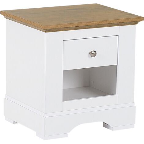 Mesita de noche de madera clara blanco 1 cajón almacenamiento moderno minimalista escandinavo Winglay - Blanco