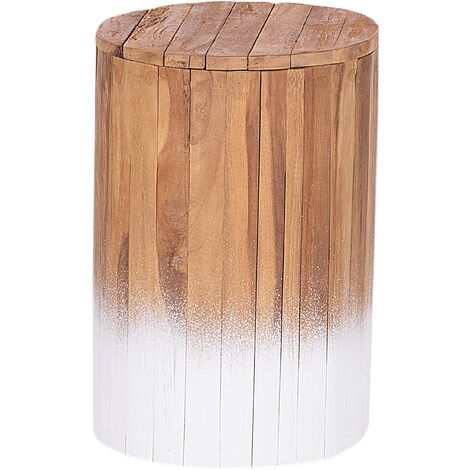 Mesita de noche de madera clara con teca blanca 30 x 30 x 44 cm reposapiés rústico Movas - Madera clara