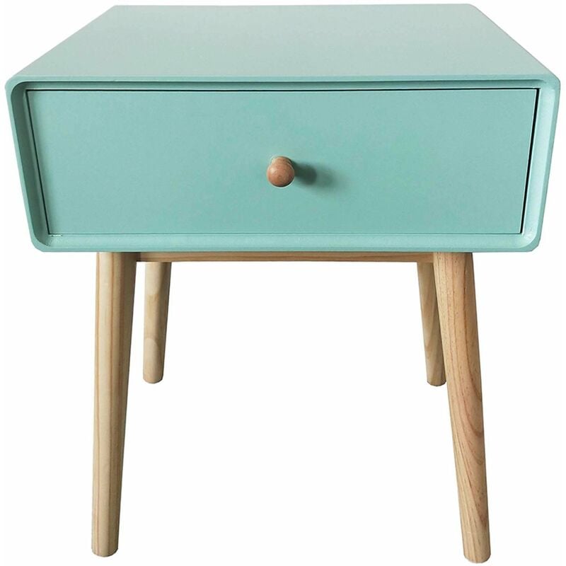 

Mesita de noche de madera con cajón de estilo escandinavo OLAF verde agua