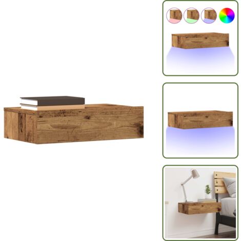 Mesita de noche de madera de ingeniería - vidaXL Mesilla de noche de madera antigua 60x35cm madera de ingeniería - Mesita de noche de pared