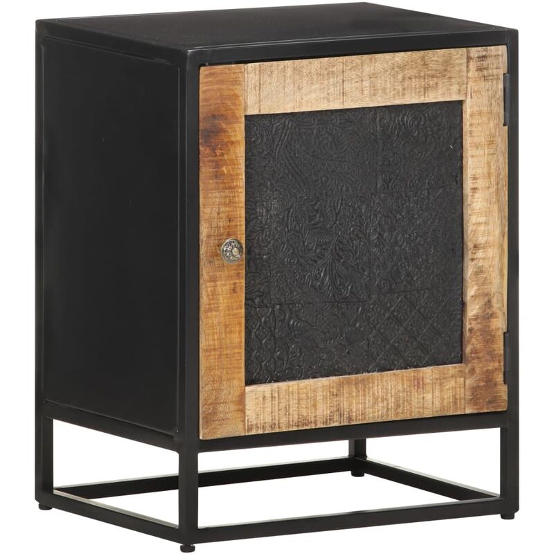 

Mesita de noche de madera de mango rugosa 40x30x50 cm - Negro